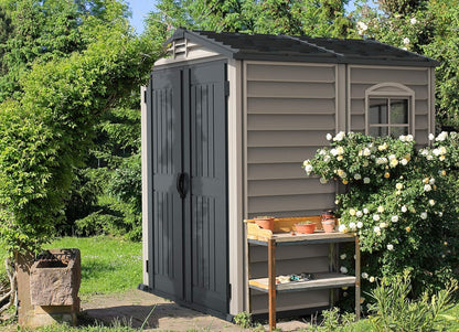 Plastic Garden Storage Shed 6 X 6 Ft Dark Gray Adobe Metal Roof