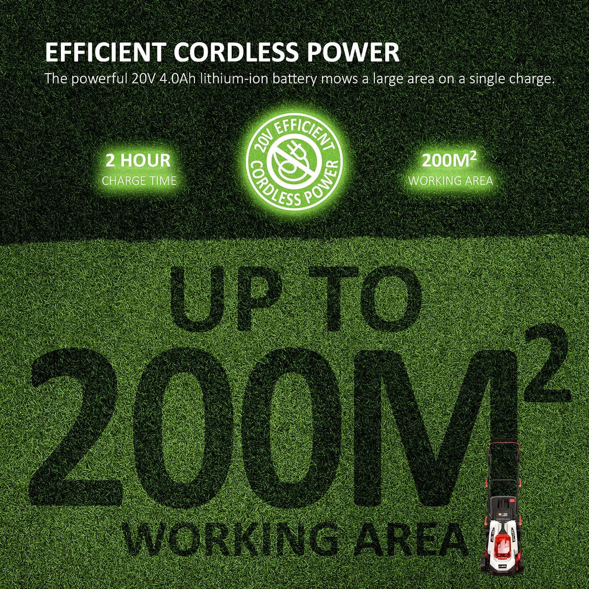Cordless Lawn Mower 13in 20V 4.0Ah Brushless Motor White